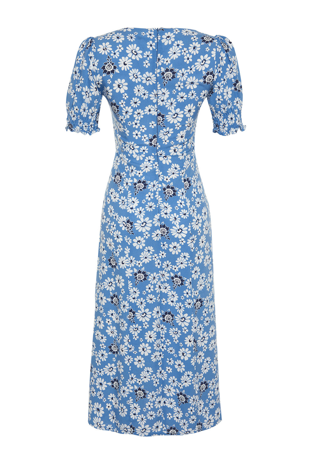 Mavi Cicekli A Kesim Viskon Midi Dokuma Elbise TWOSS24EL00491 - Trendyolmilla фото 8