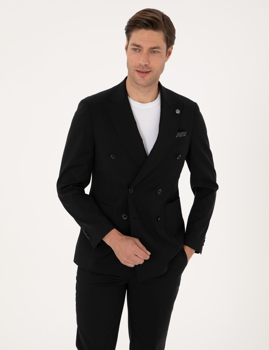 Siyah Ex. Slim Fit %100 Y_n Kruvaze Tak_m Elbise