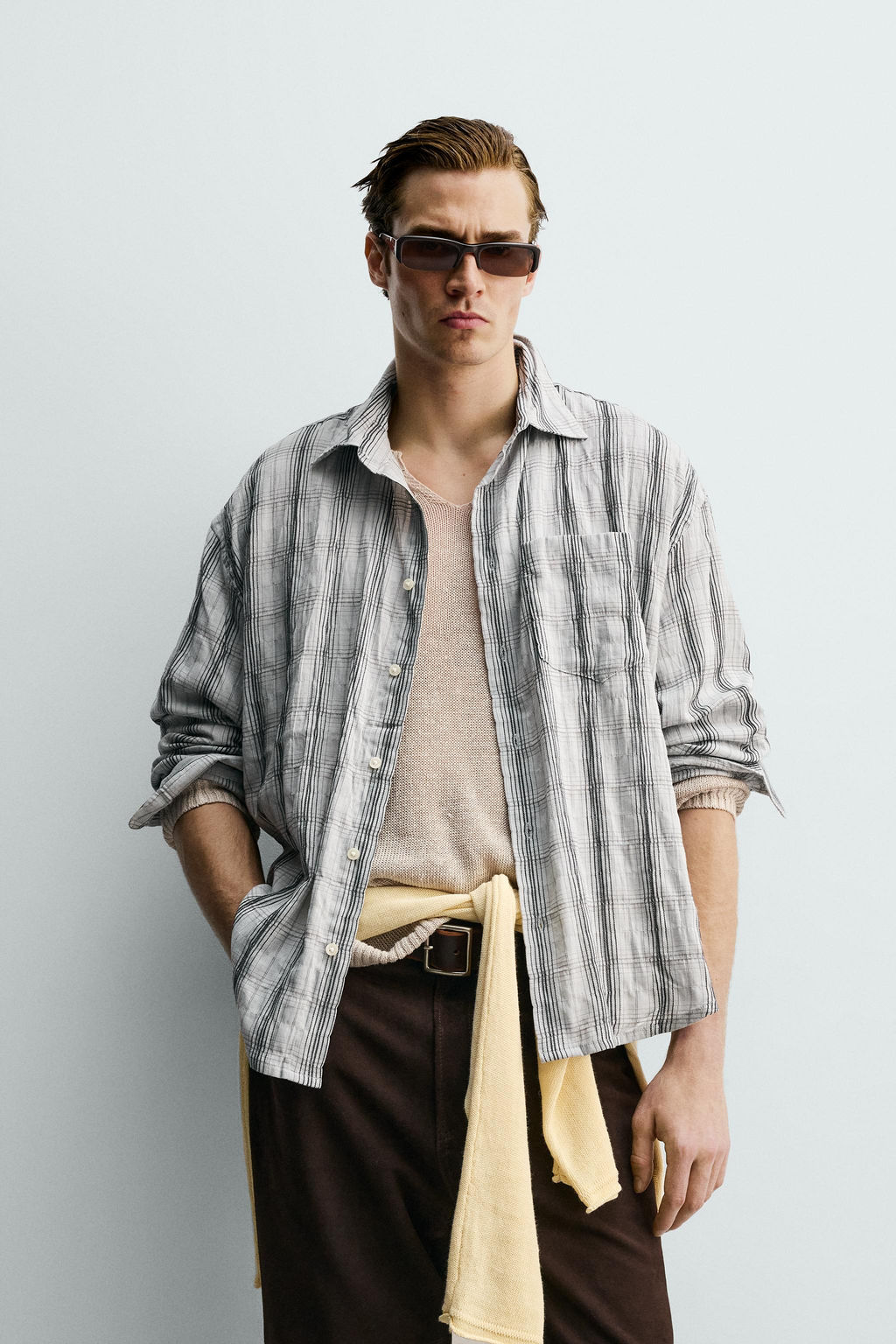 CAMISA RELAXED FIT CUADROS / Gris perla - Zara фото 2