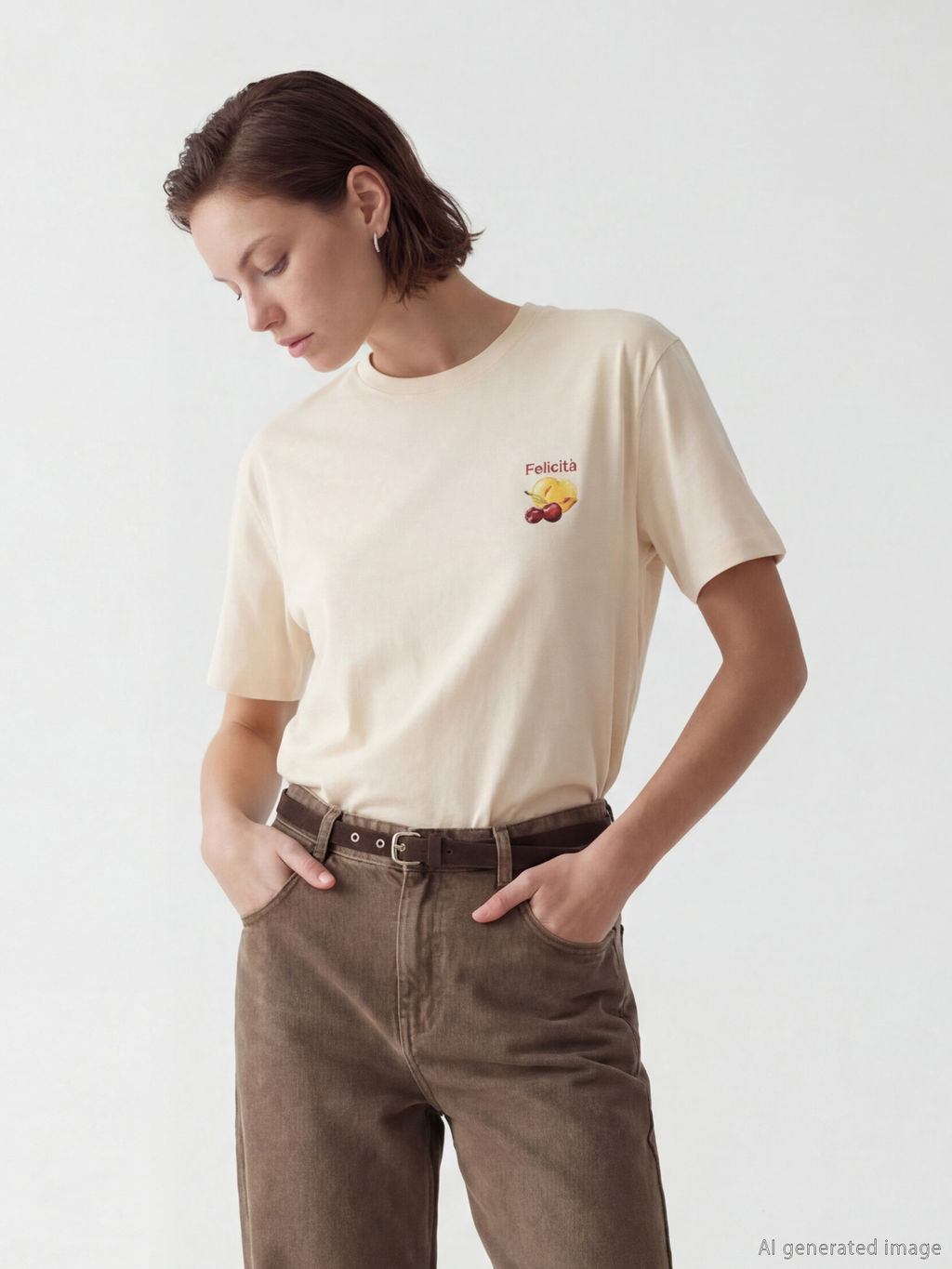 Bisiklet Yaka Bask?l? Oversize Kad?n Ti??rt