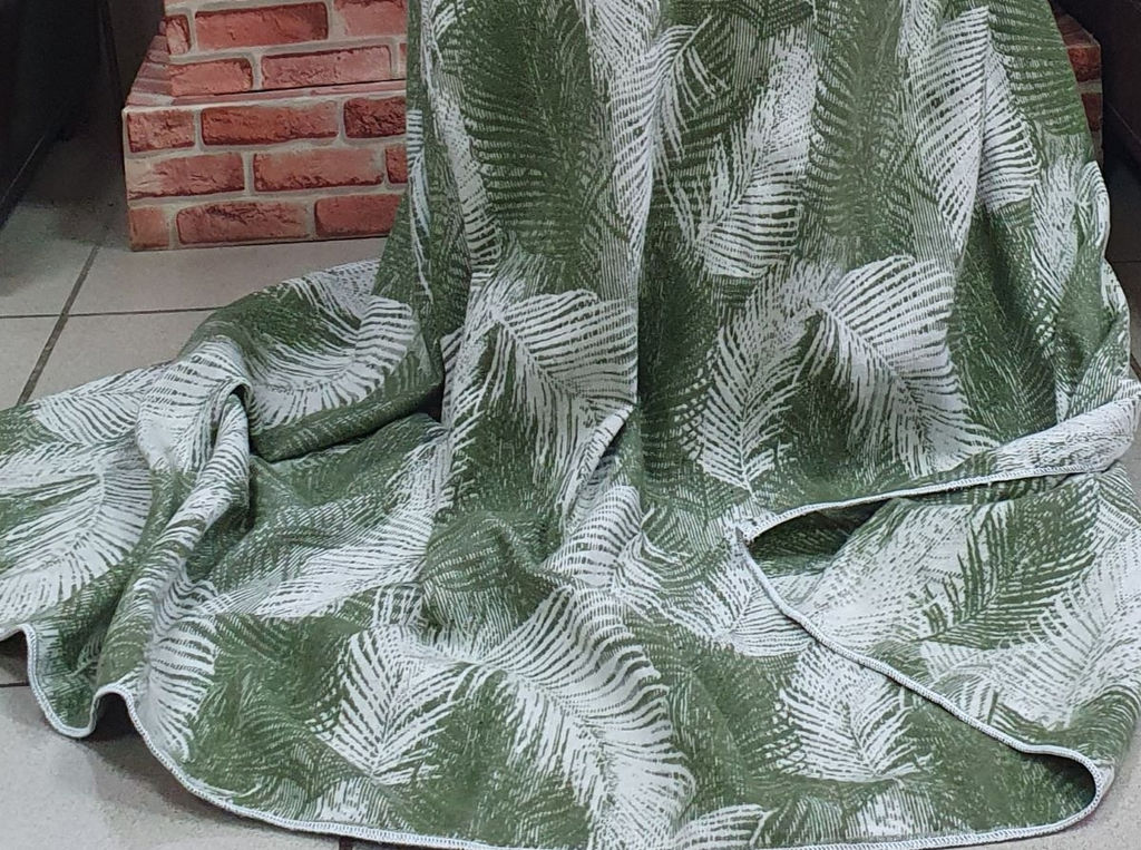 Одеяло байковое 140*205 жаккард "Перья" цв. хаки (Россия ВВТ)