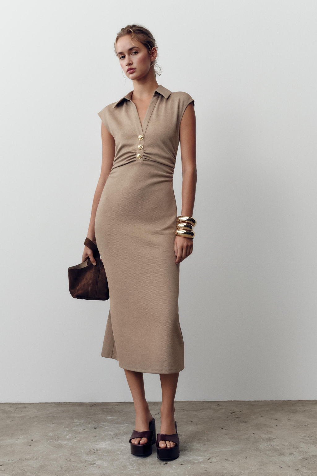 MIDI POLO COLLAR DRESS - Zara фото 9