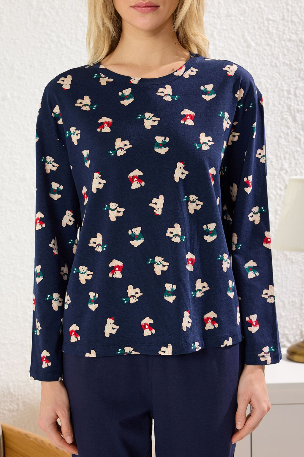 Kad?n Couple/Cift Lacivert %100 Pamuklu Ay?c?kl? K?s Temal? Orme Pijama Tak?m? THMAW25PT00243 - Trendyolmilla фото 3