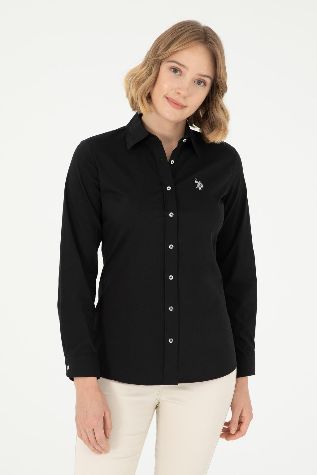 Рубашка женская U.S. Polo Assn. черная хлопок с эластаном  фото 8