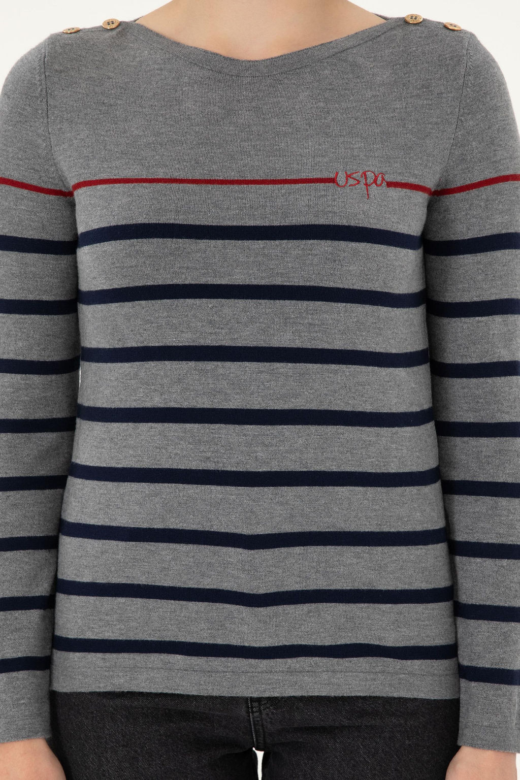 Женский свитер антрацитового меланжевого цвета с круглым вырезом Неожиданная скидка в корзине - U.s. polo assn фото 6