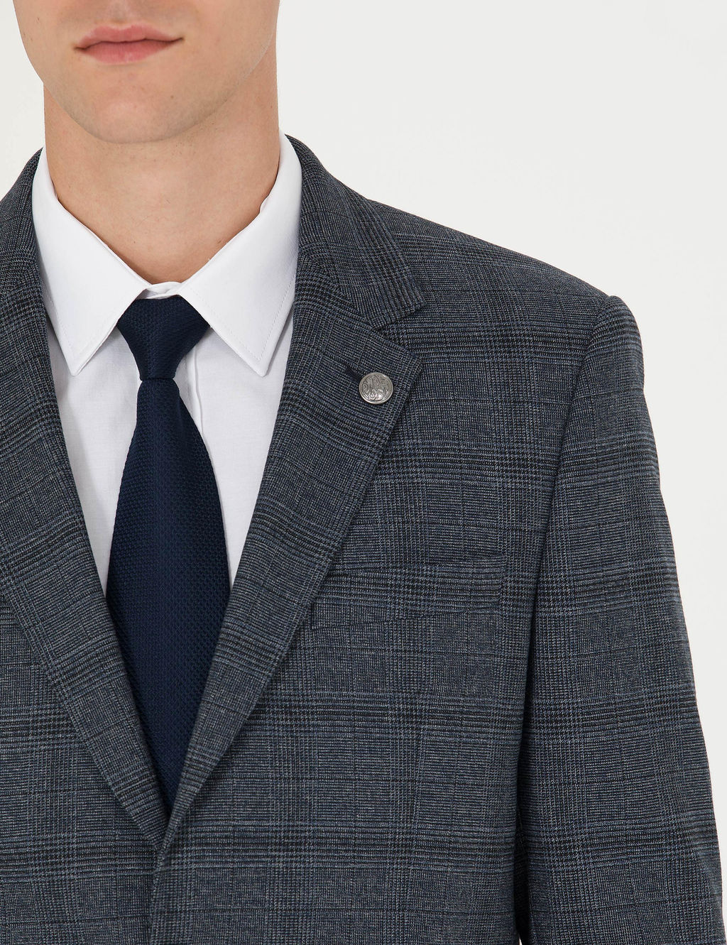 Lacivert Slim Fit Ekose Tak_m Elbise