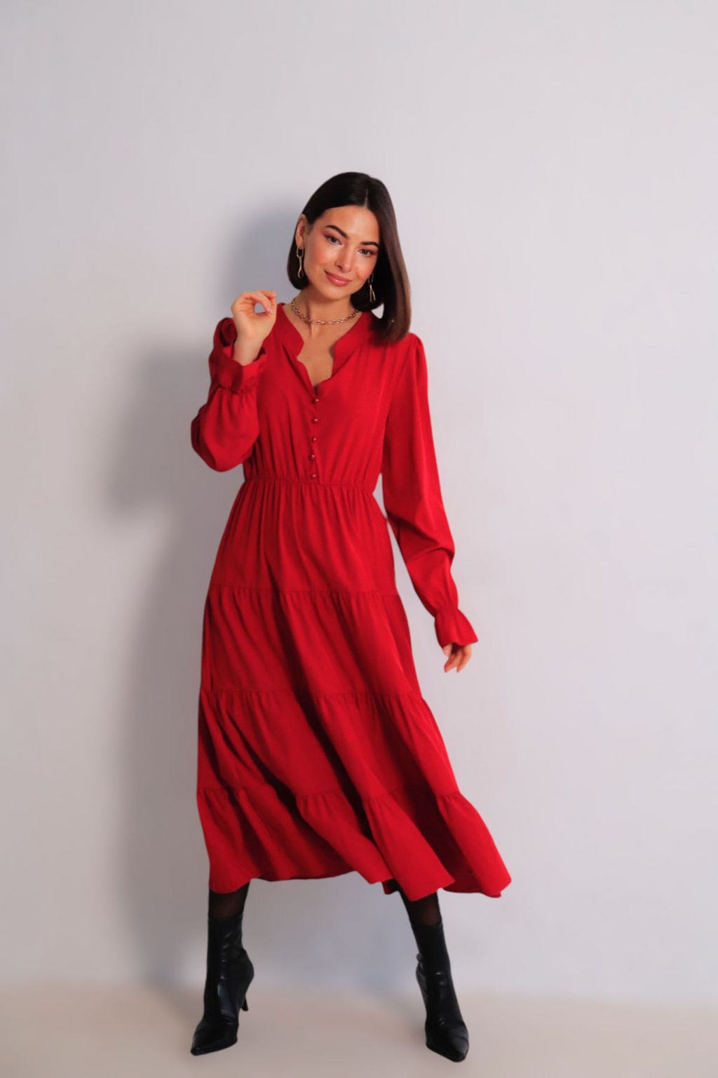 Martichelli Платье ягодное с многоярусной юбкой  фото 9