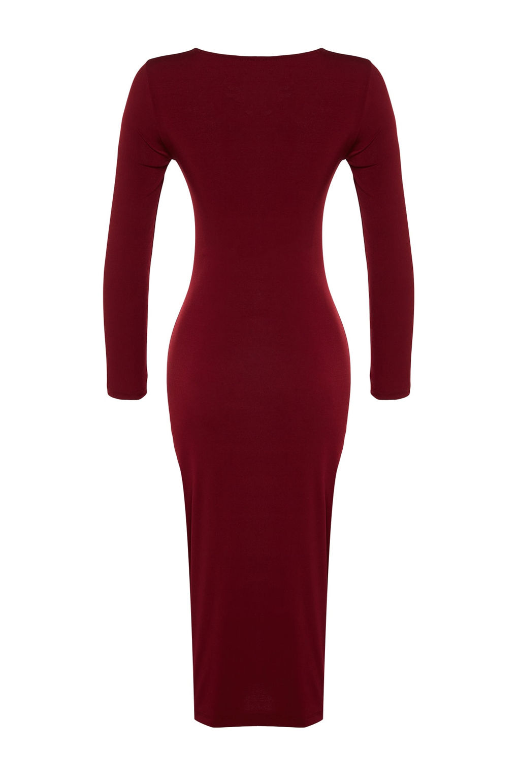 TRENDYOLMILLA Bordo Y?rtmacl? Vucuda Oturan Asimetrik Yaka Uzun Kollu Midi Orme Kalem Elbise TWOAW24EL00118  фото 8