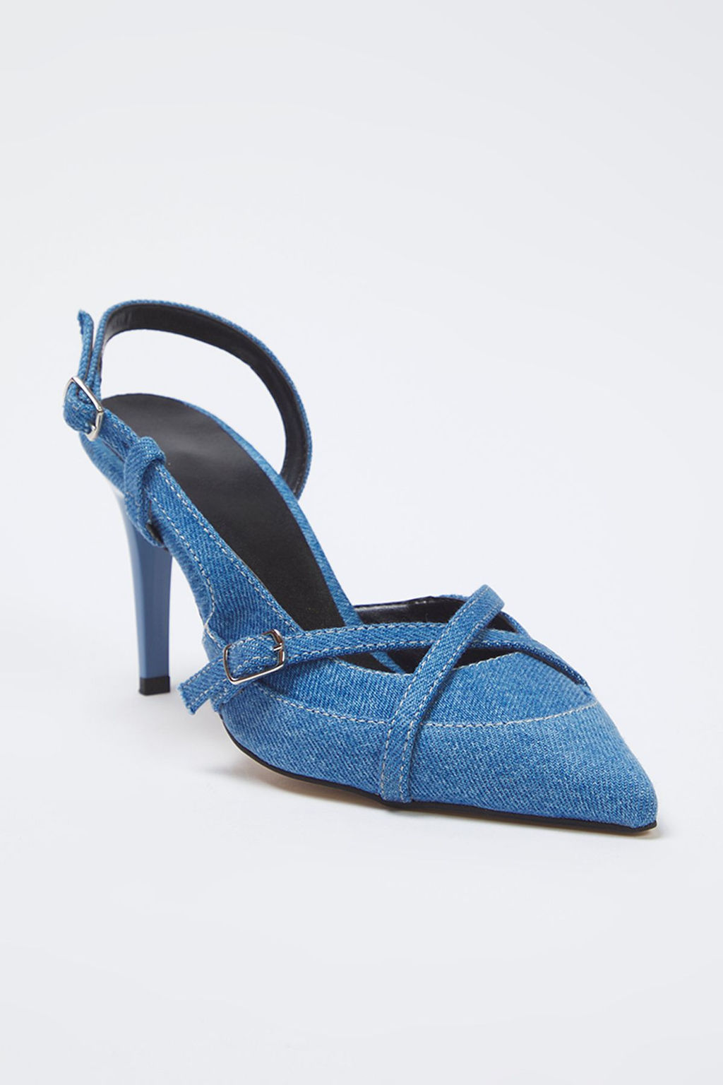 Trendyolmilla Shoes Mavi Denim Kontrast Dikisli Sivri Burun Kad?n Ince Topuklu Ayakkab? TAKSS25TO00105  фото 7