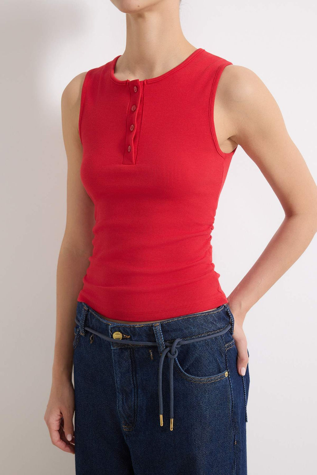 K?rm?z? Fitted/Vucuda Oturan Kolsuz Dugmeli Crop Fitilli Esnek Orme Bluz TWOSS26BZ00330 - Trendyolmilla фото 3