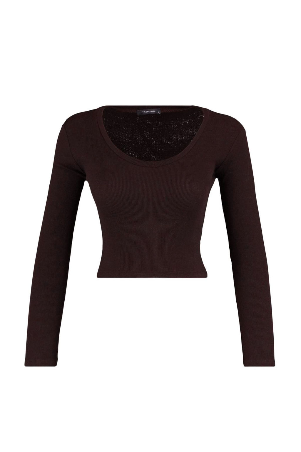Trendyolmilla Kahverengi-Bej 2li Paket Crop Fitted/Vucuda Oturan V Yaka Fitilli Esnek Orme Bluz TWOAW22BZ0129