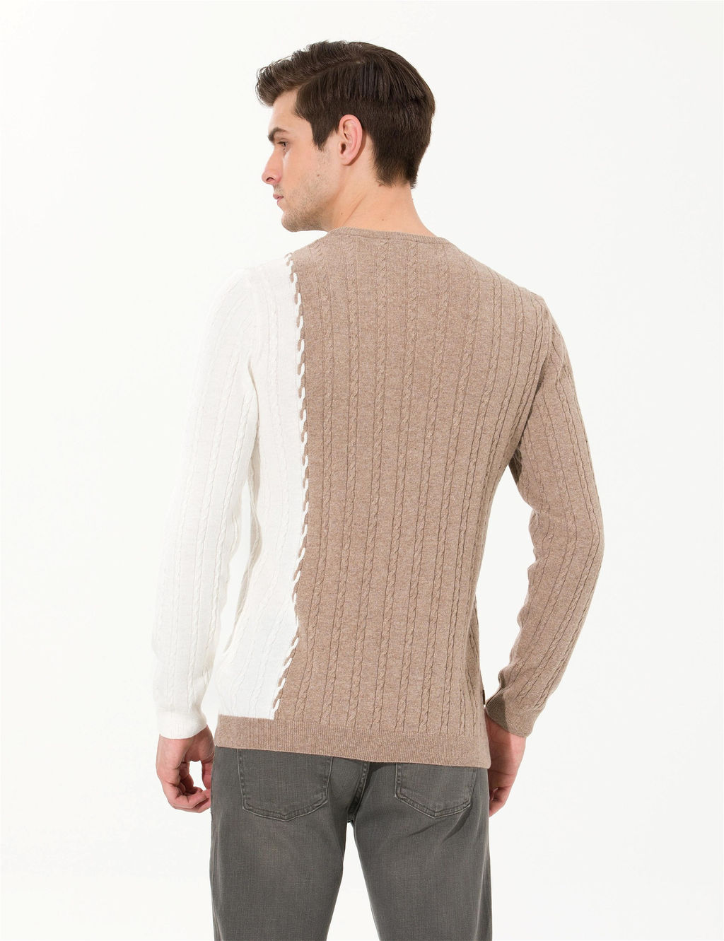 Vizon Melanj Slim Fit Bisiklet Yaka Y_n Kar___ml_ Triko Kazak