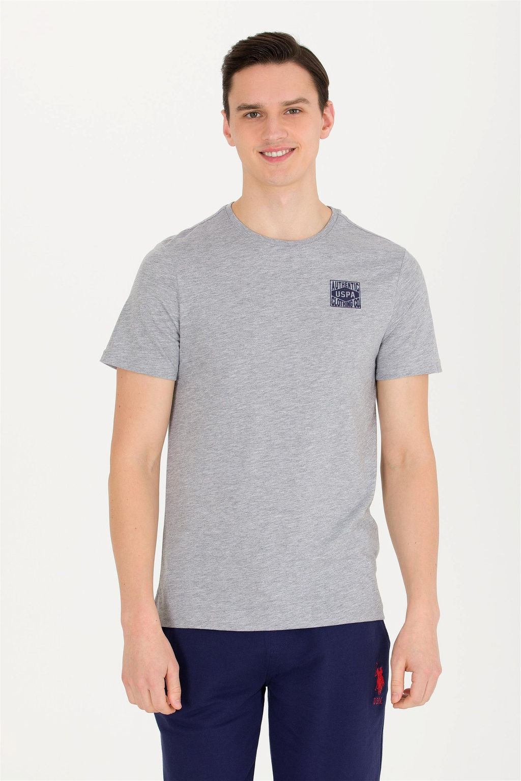 U. S. Polo Assn Мужская серая меланжевая футболка с круглым вырезом - U.s. polo assn фото 7
