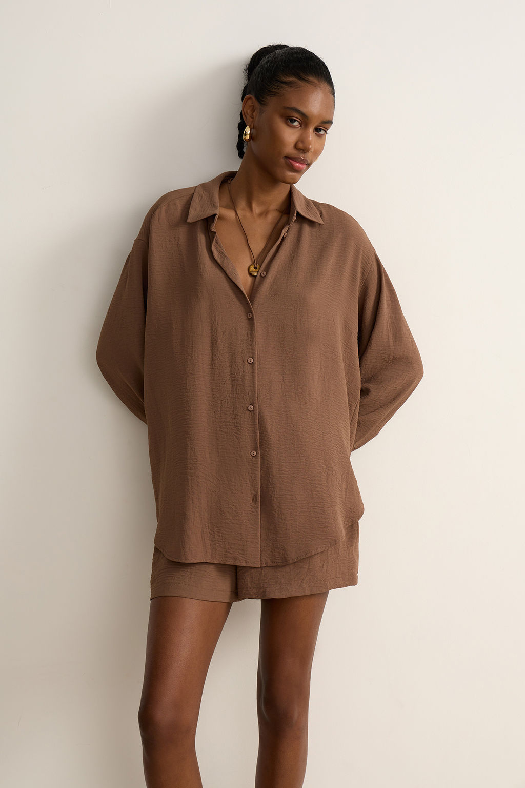 Рубашка оверсайз из жатого хлопка - Mollis фото 2