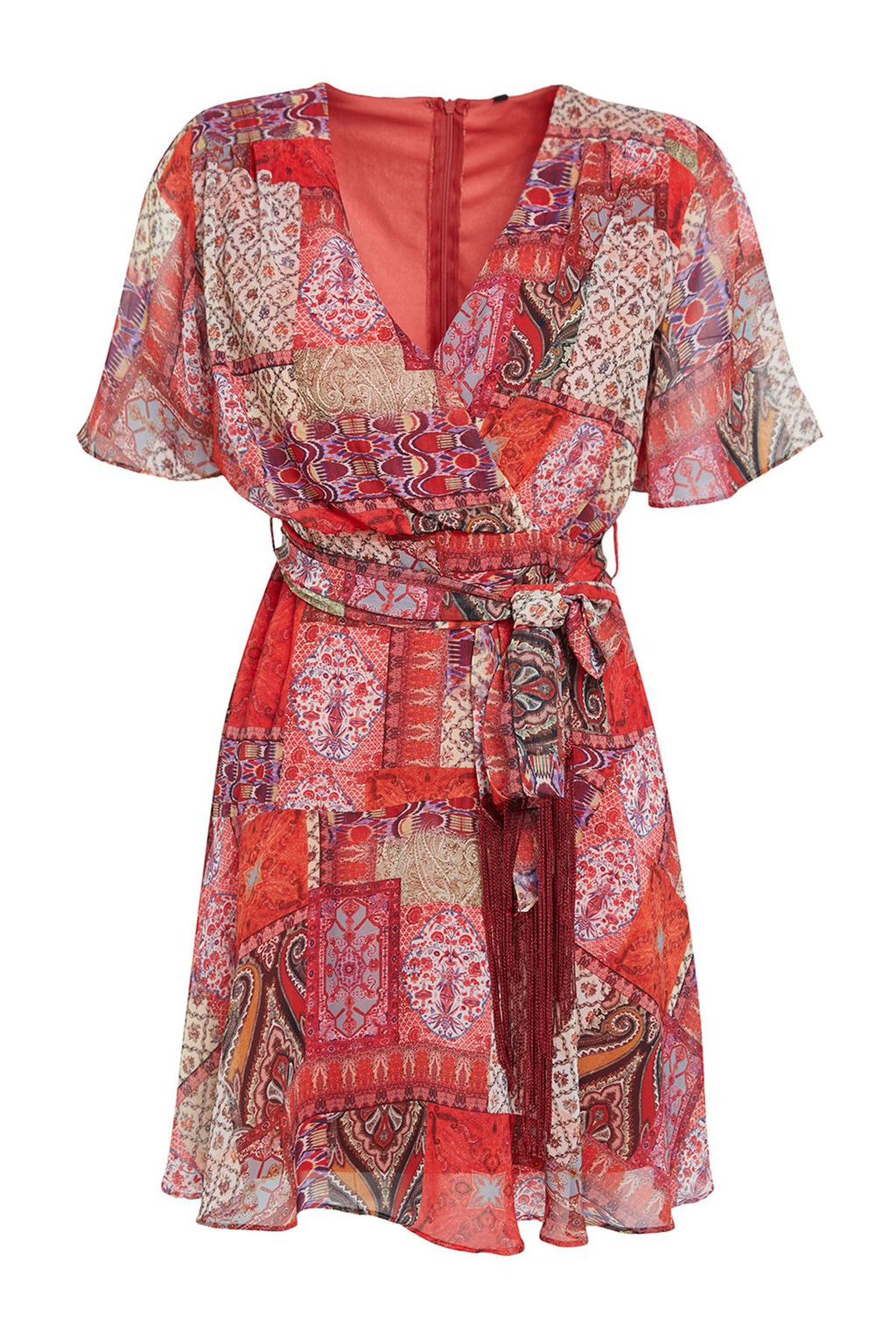 Cok Renkli A Kesim Puskul Detayl? Sifon Astarl? Mini Dokuma Elbise TWOSS24EL00808