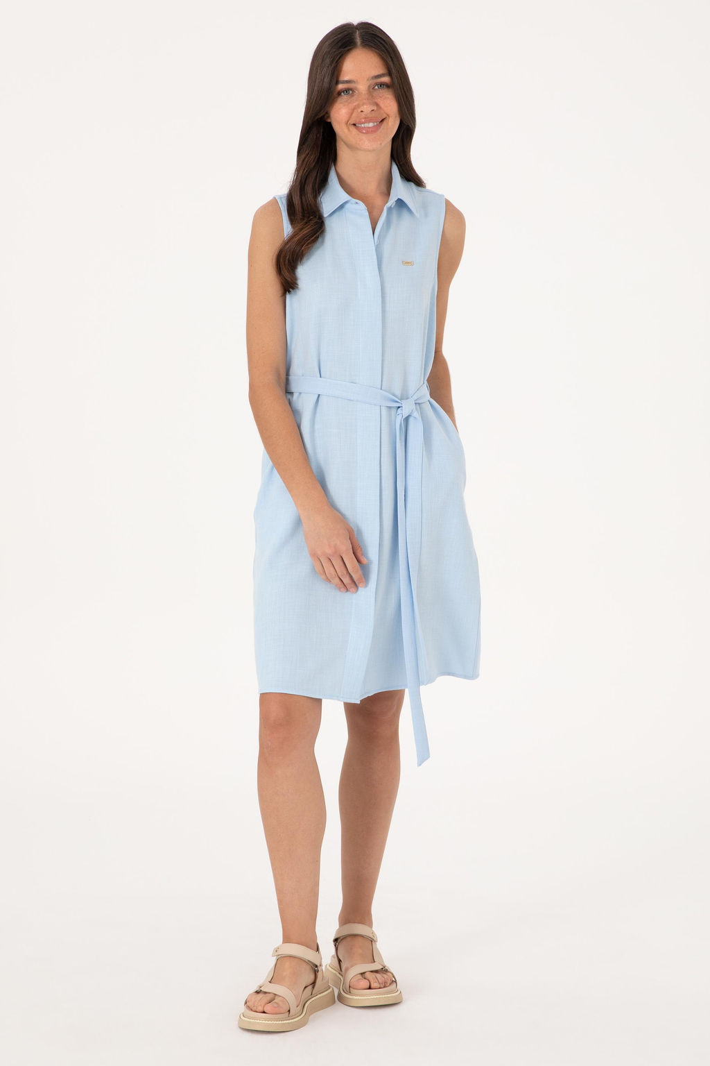 Kad_n A__k Mavi Kemerli Mini Boy Dokuma Elbise Sepette S_rpriz _ndirim - U.s. polo assn фото 3