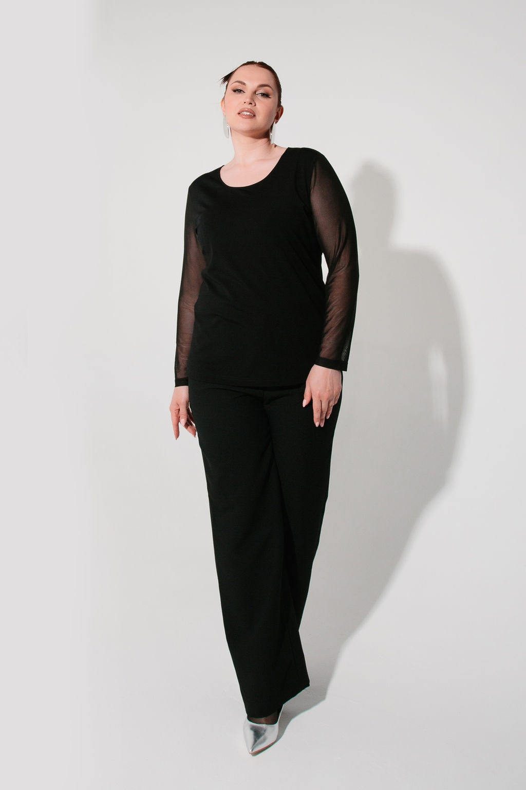 Сетка+ трикотажная вискоза лонгслив джемпер блуза