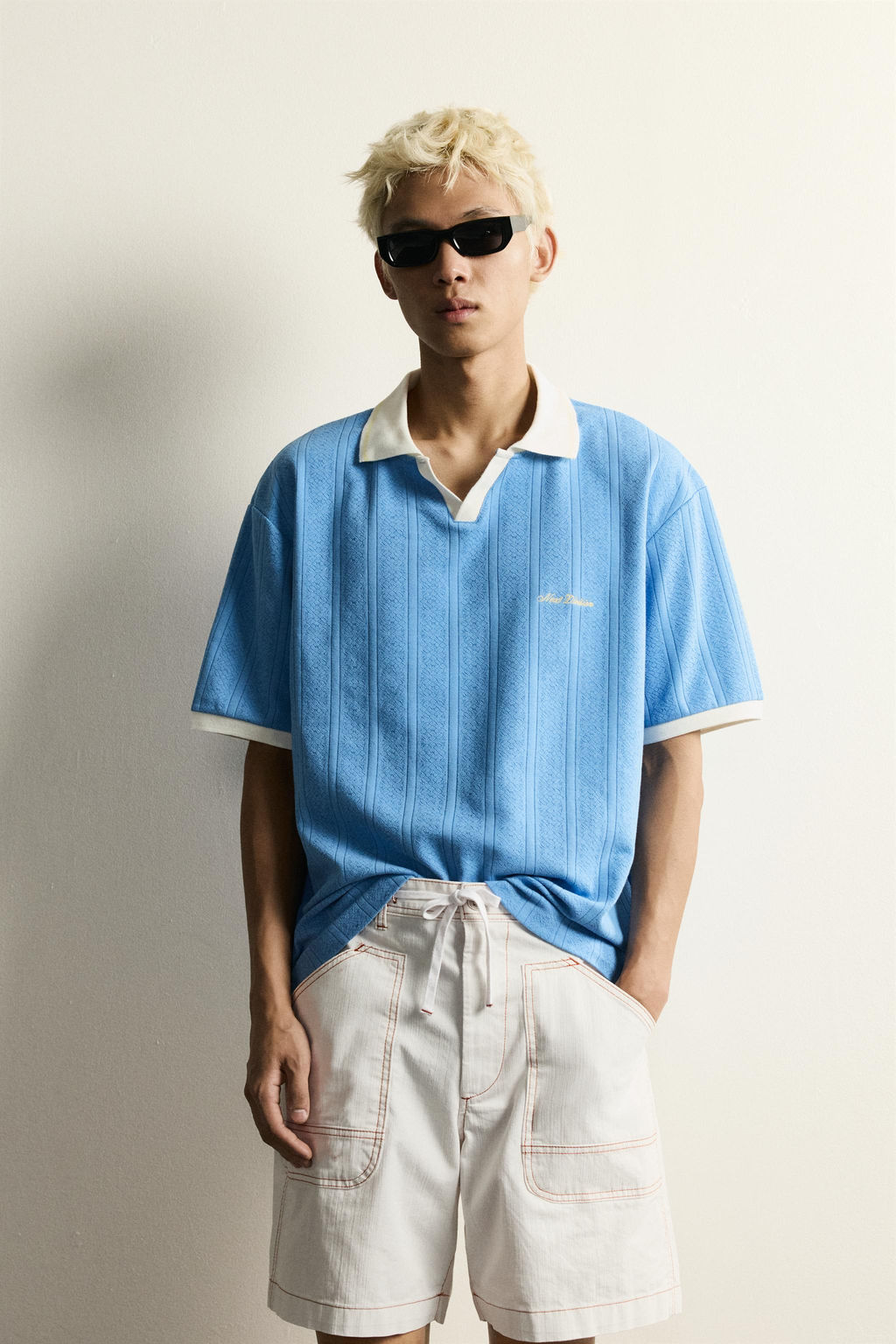 POLO RELAXED FIT  ESTRUCTURA TEXTO BORDADO / Azul claro - Zara фото 2