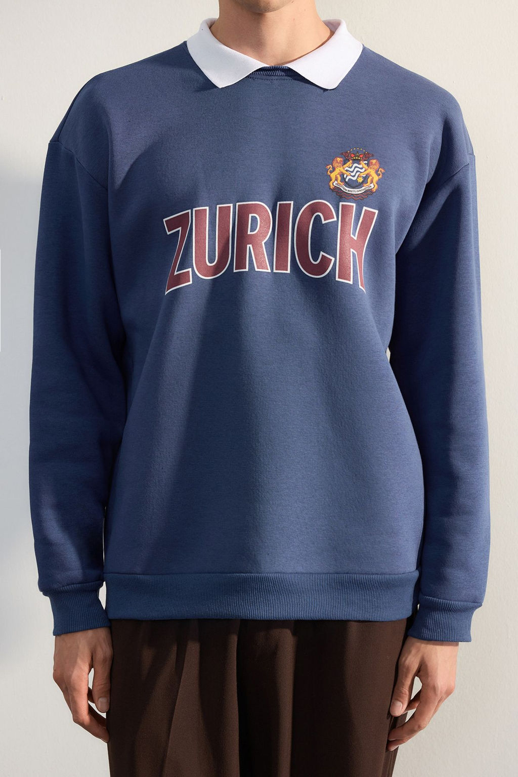TRENDYOL MAN Premium Indigo Oversize/Genis Kesim Gomlek Ici Polarl? Sweatshirt TMNAW24SW00187 - Trendyolmilla фото 3