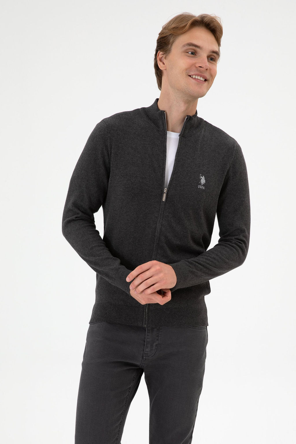 Erkek Slim Fit Antrasit Melanj Triko H_rka - U.s. polo assn фото 3