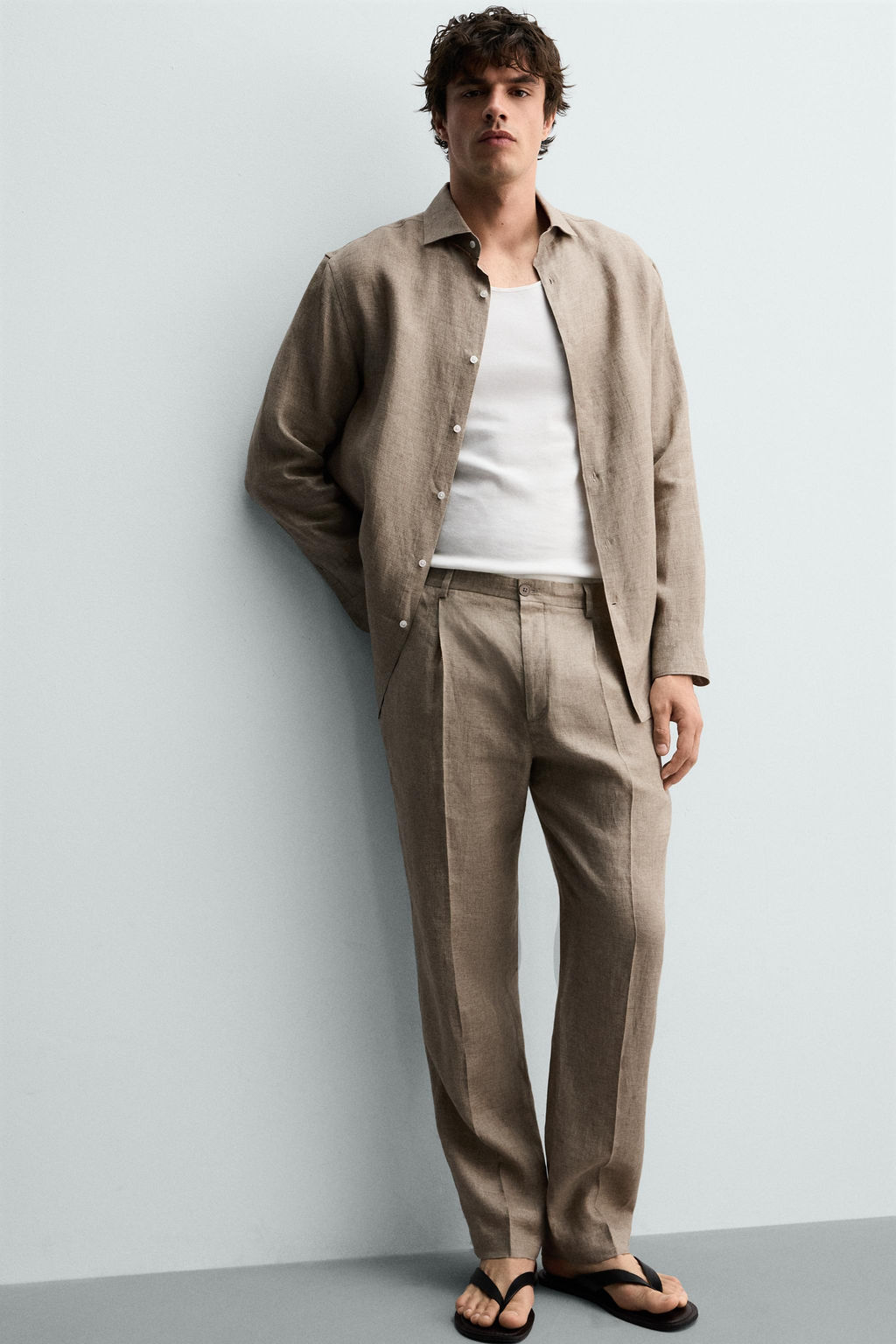 PANTAL?N REGULAR FIT 100% LINO / Blanco - Zara фото 5