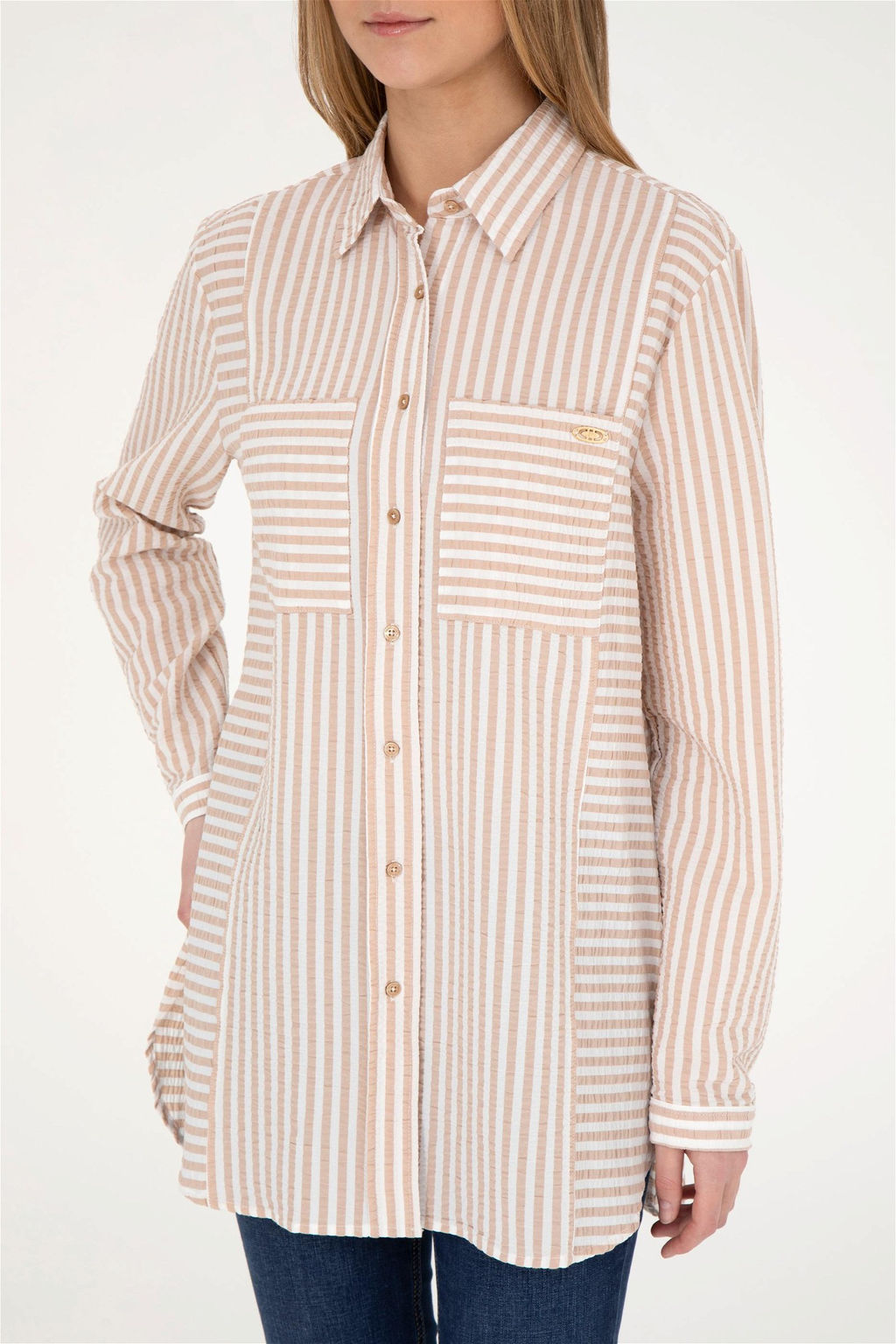 Женская рубашка песочного цвета с длинным рукавом - U.s. polo assn фото 6