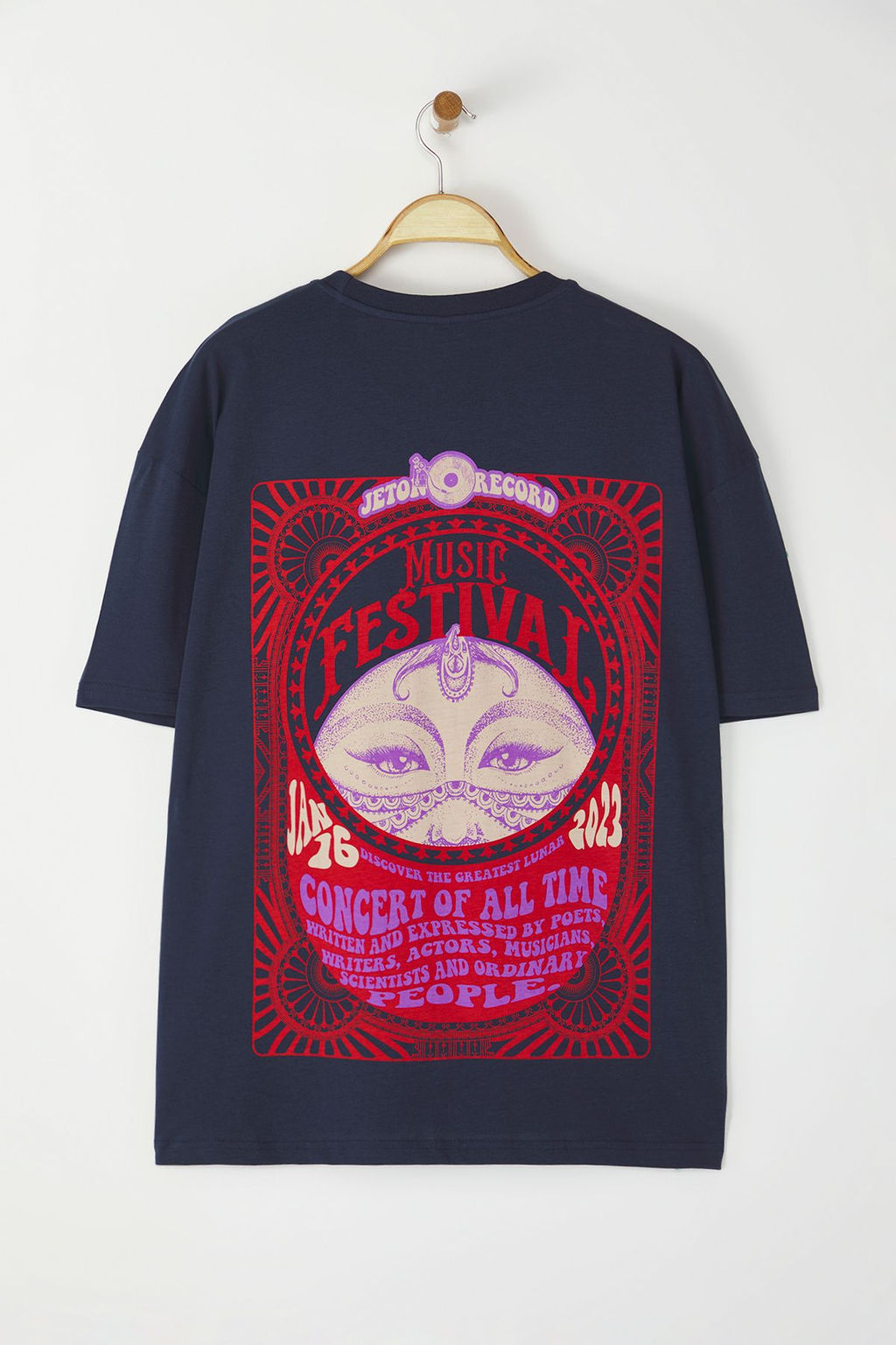 TRENDYOL MAN Ekru Unisex Oversize/Genis Kesim Etnik S?rt Bask?l? %100 Pamuklu T-shirt TMNSS23TS00212 - Trendyolmilla фото 3