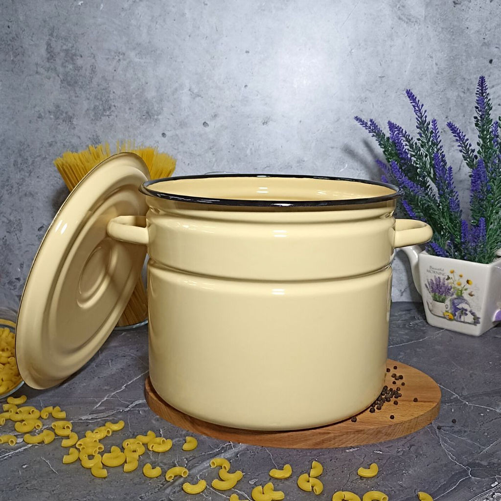 Кастрюля 9,0л 2с200/с без рисунка. кремовый. - Стальэмаль фото 4