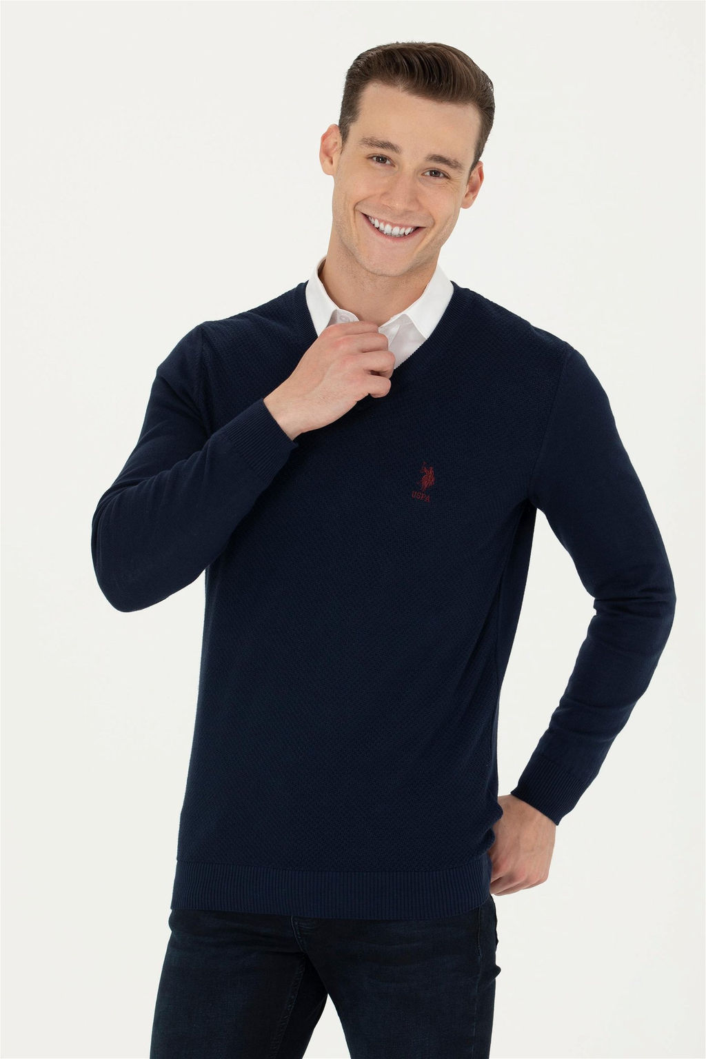 Мужской темно-синий базовый свитер Неожиданная скидка в корзине - U.s. polo assn фото 3
