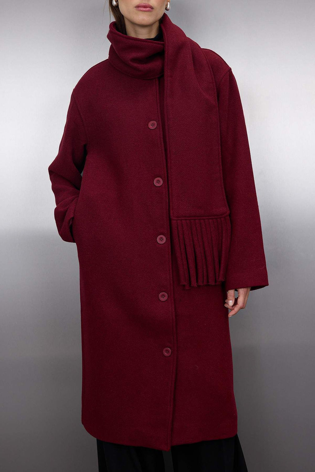 Bordo Sal Detayl? Mono Kapama Oversize Uzun Kase Kaban TWOAW26KB00041 - Trendyolmilla фото 4