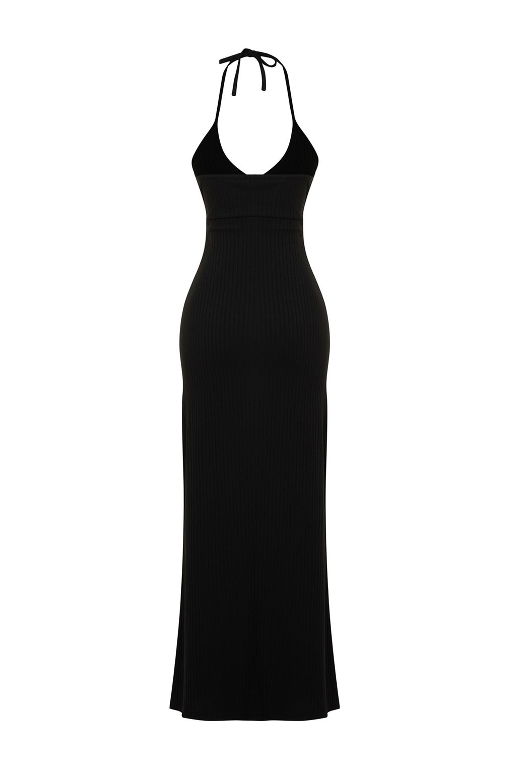 TRENDYOLMILLA Siyah Fitilli Boyundan Baglamal? Bodycone/Vucuda Oturan Maxi Esnek Orme Kalem Elbise TWOSS24EL00293