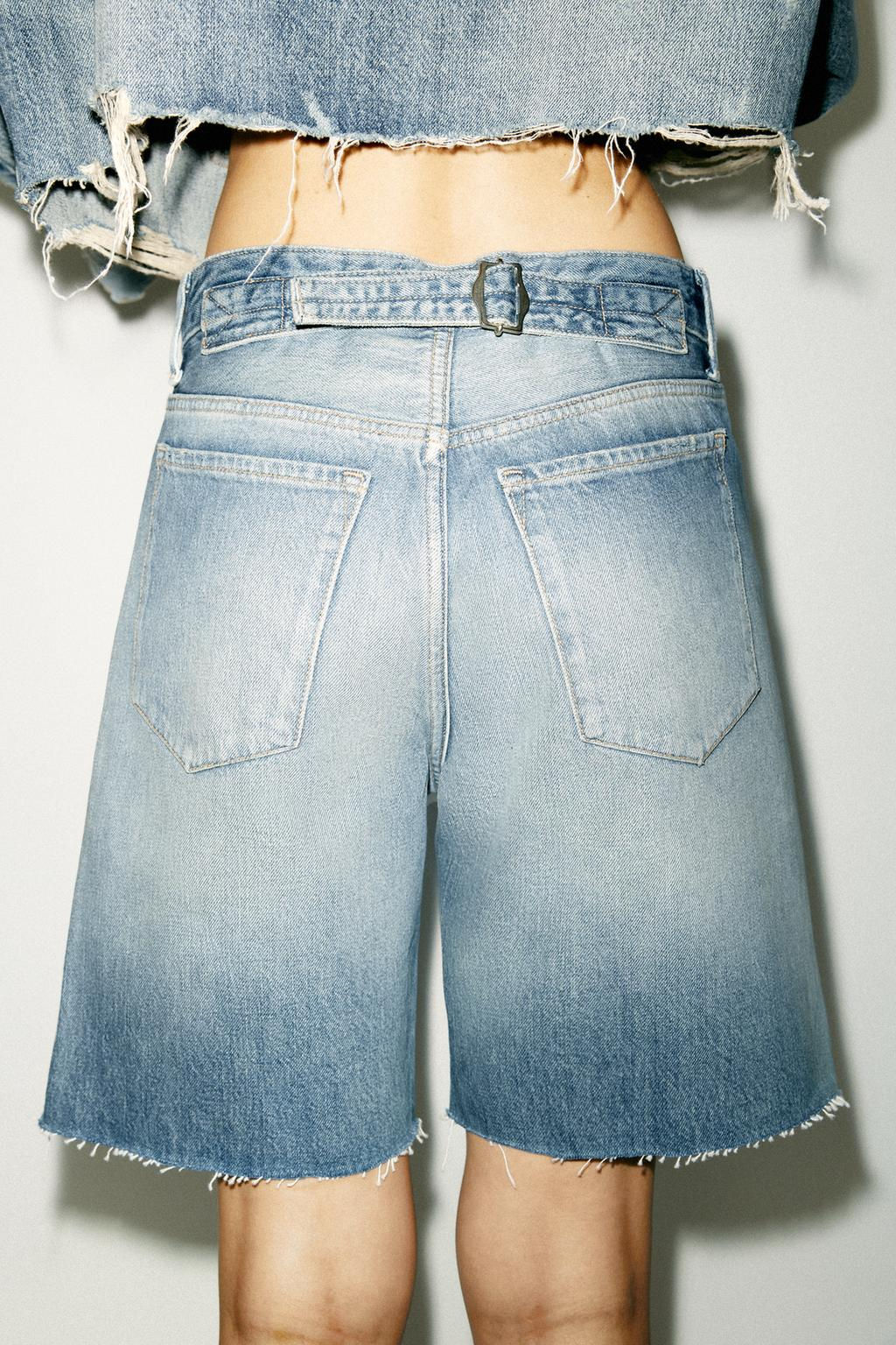 TRF MID-WAIST BELT LOOP DENIM BERMUDA SHORTS - Zara фото 7