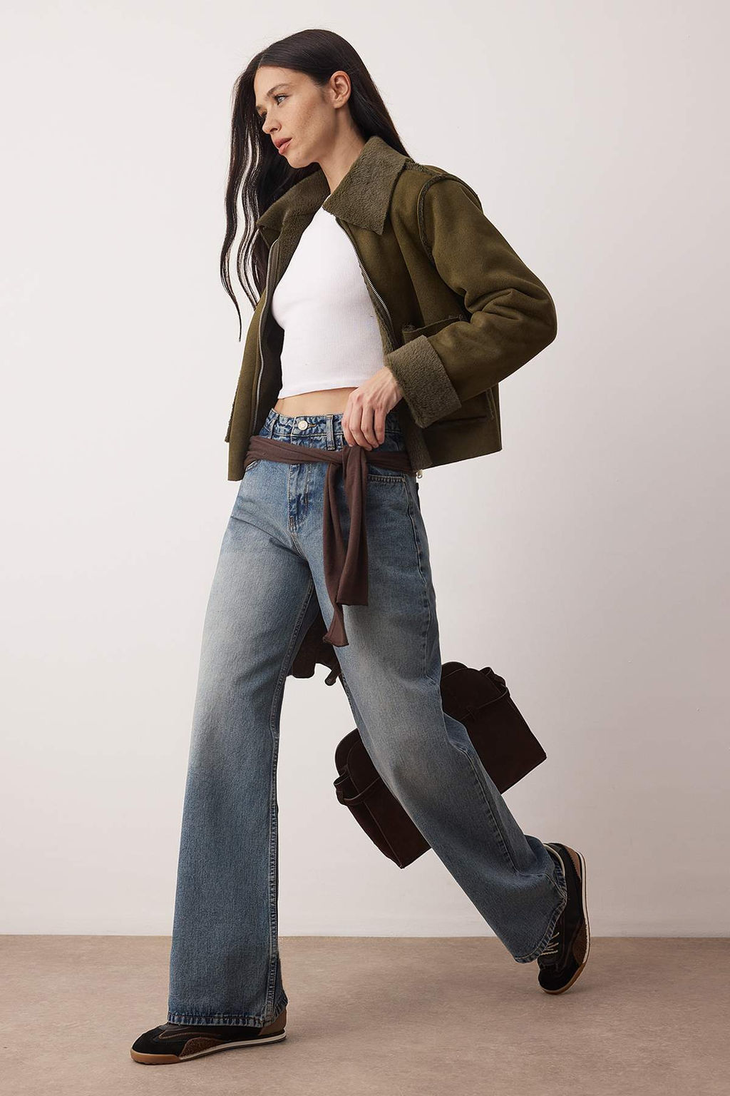 Koyu Mavi Yuksek Bel Wide Leg Palazzo Jeans TWOAW26JE00269