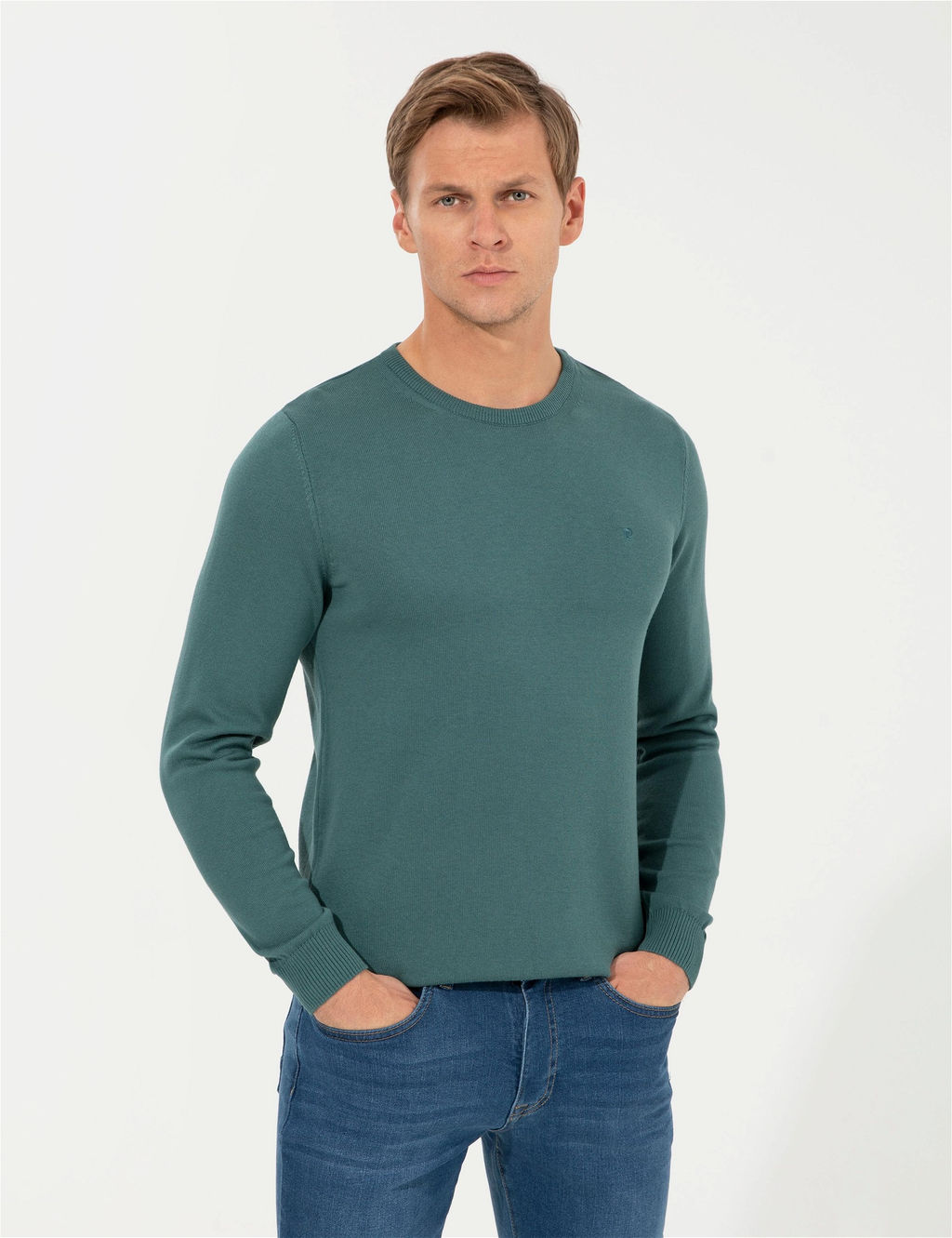 Ye_il Slim Fit Bisiklet Yaka Basic Triko Kazak - Pierre cardin фото 3