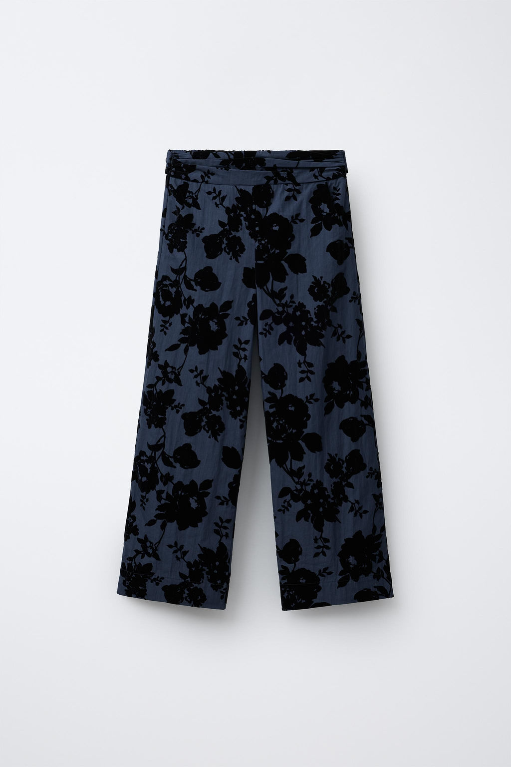 STRAIGHT-LEG TROUSERS WITH FLOCK FLORAL PRINT