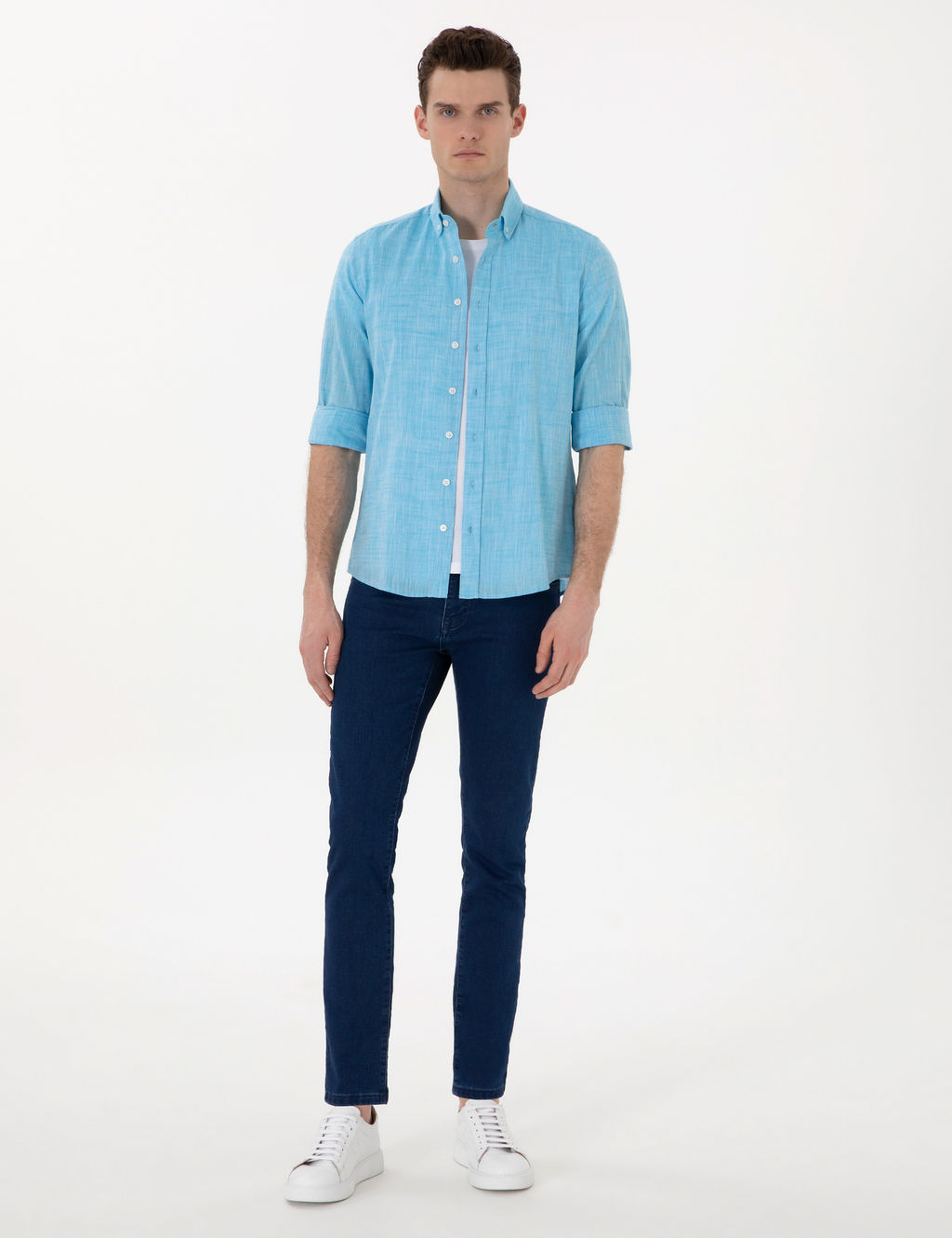 Aqua Keten G_r_n_ml_ Slim Fit Uzun Kollu G_mlek