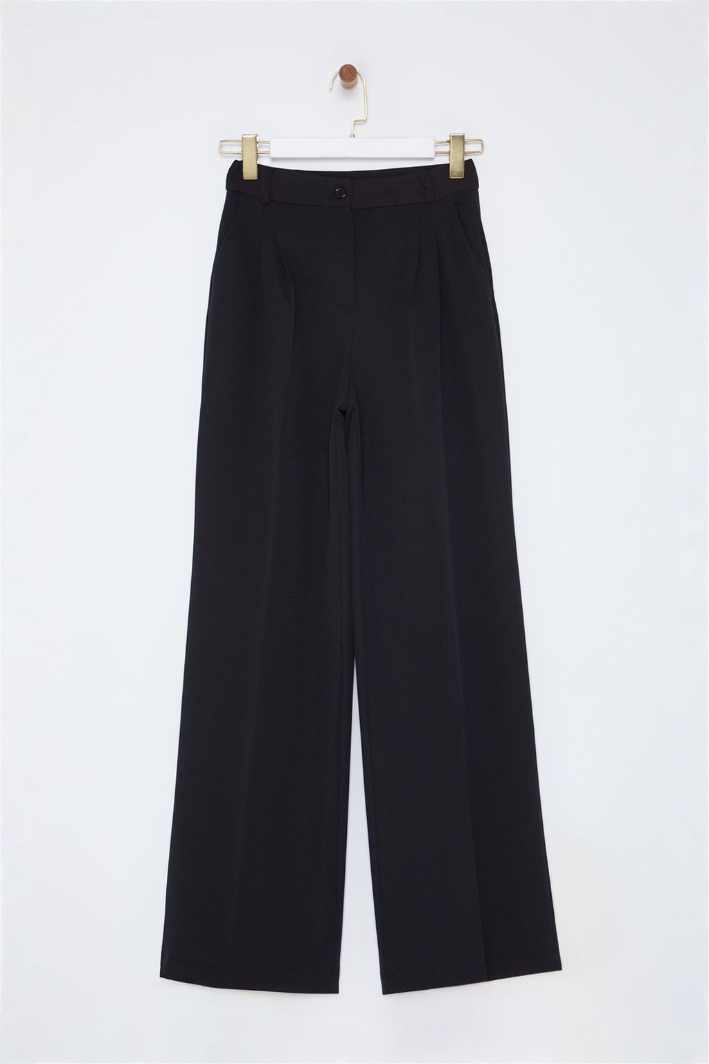 Siyah Pilili Wide Leg/Genis Paca Dokuma Pantolon TWOAW25PL00109 Palazzo