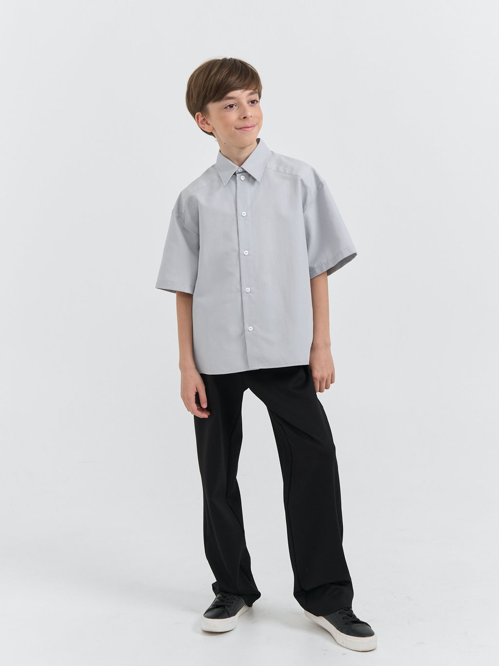 Рубашка оверсайз с коротким рукавом Серая 7+ - Bungly фото 5