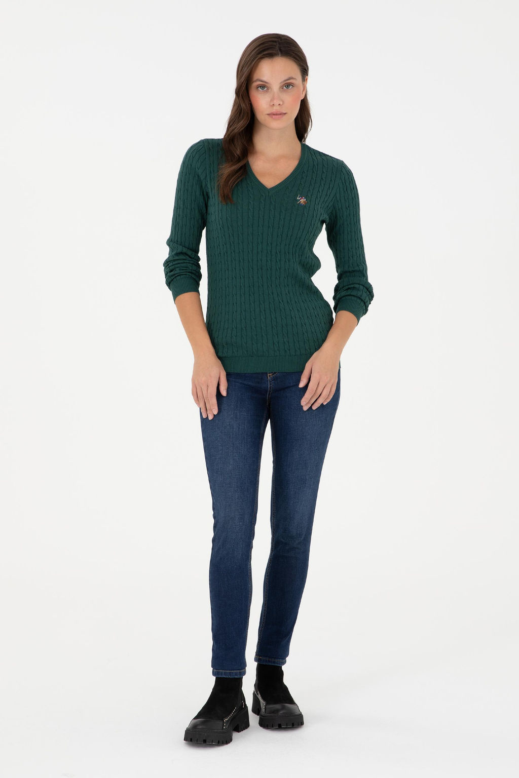 Женский темно-зеленый базовый свитер Неожиданная скидка в корзине - U.s. polo assn фото 4