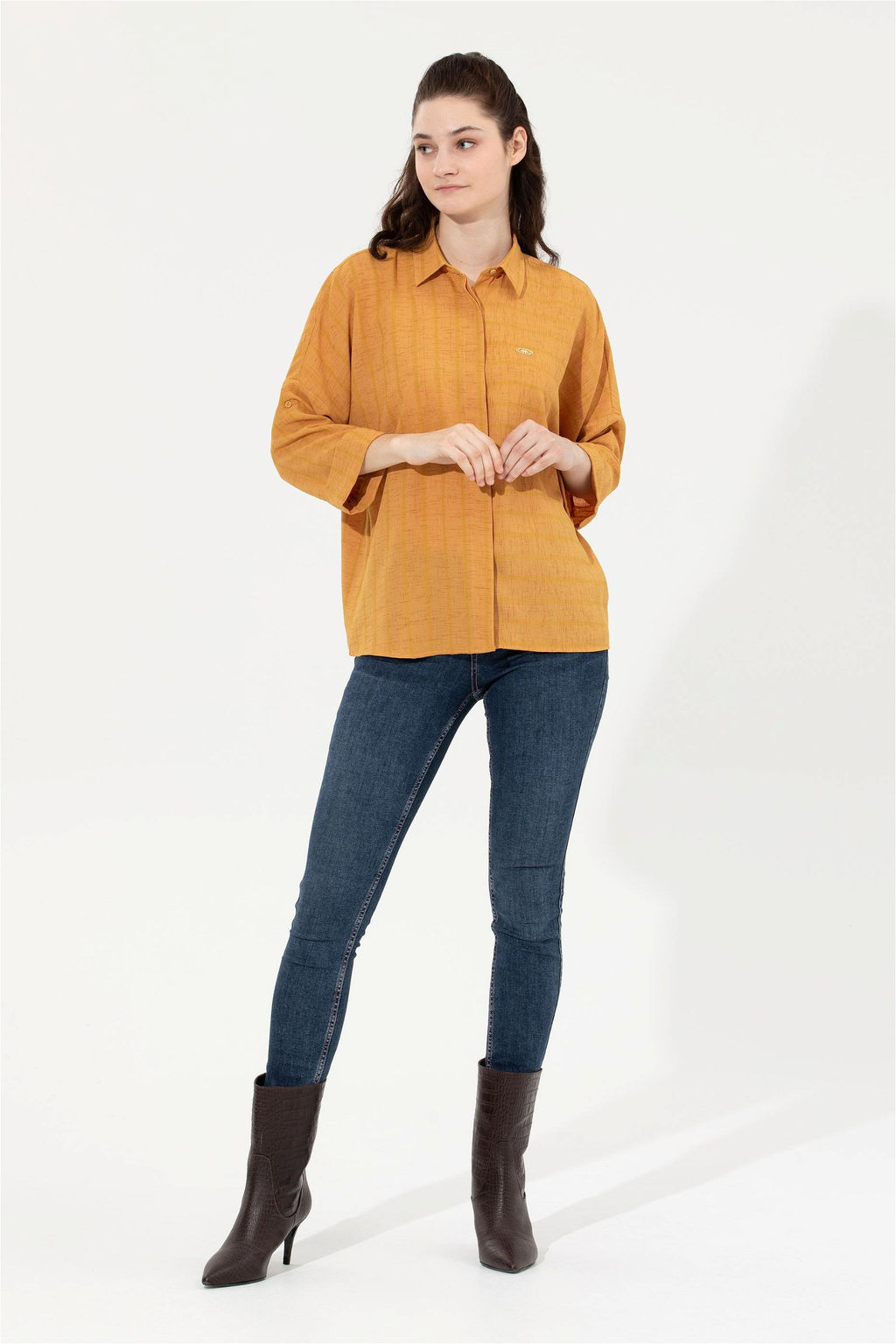 Женская шафрановая рубашка с длинным рукавом Неожиданная скидка в корзине - U.s. polo assn фото 3