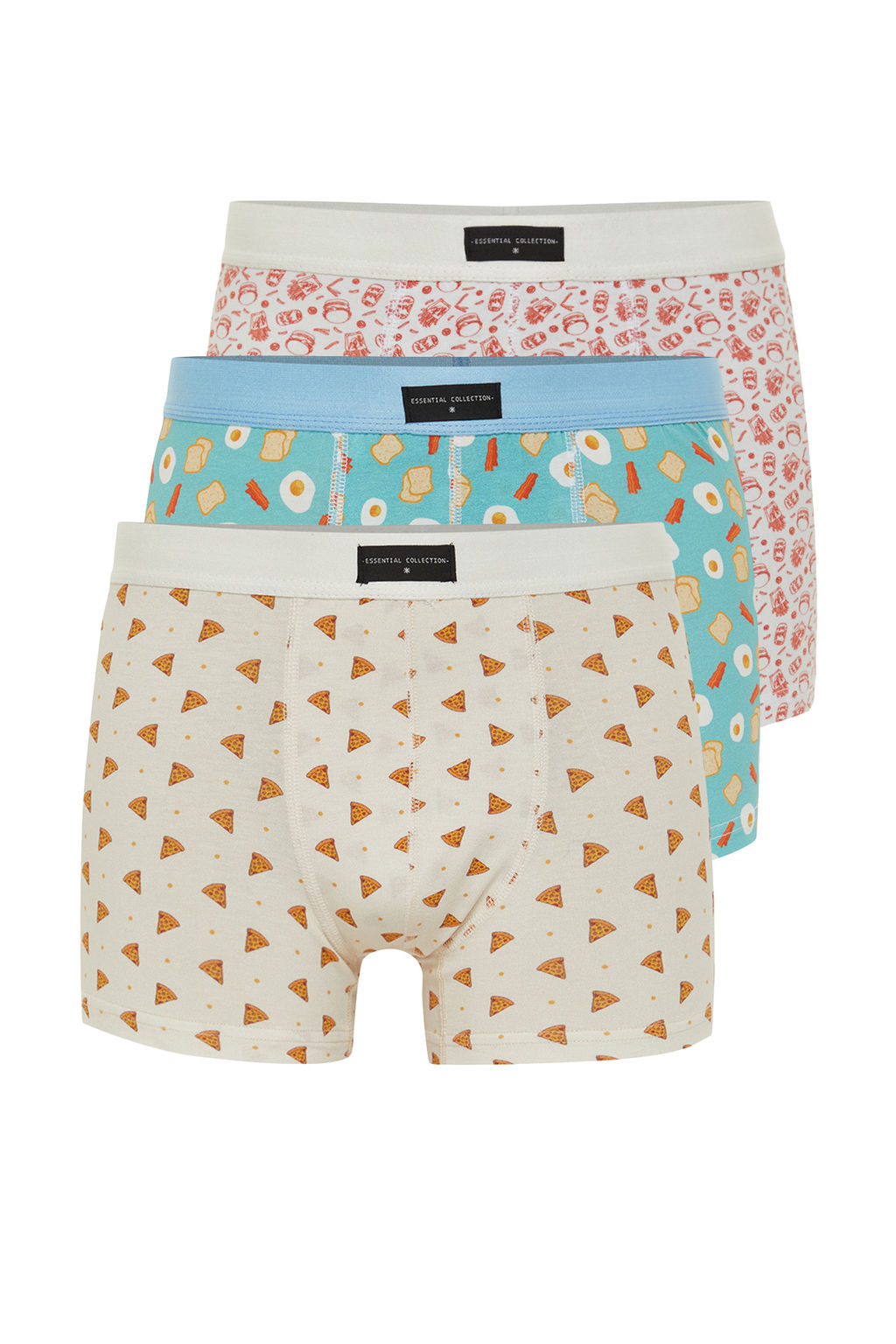 TRENDYOL MAN Cok Renkli 3lu Paket Yiyecek Desenli Pamuklu Boxer TMNSS24BX00007