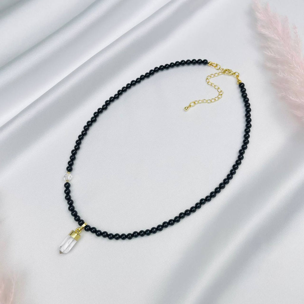 Колье из черного Агата и Горного Хрусталя 42 см +