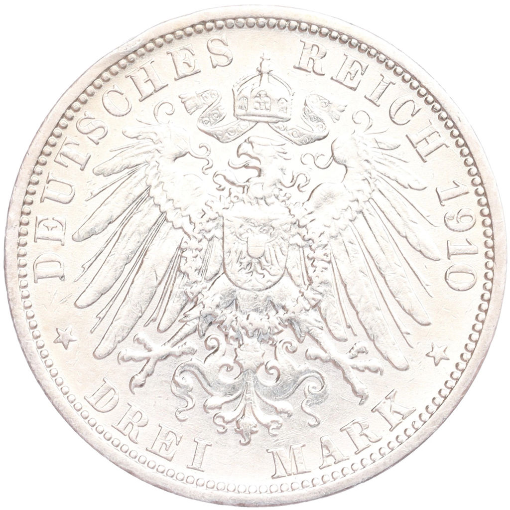 Монета 3 марки 1910 года G Германия (Баден)