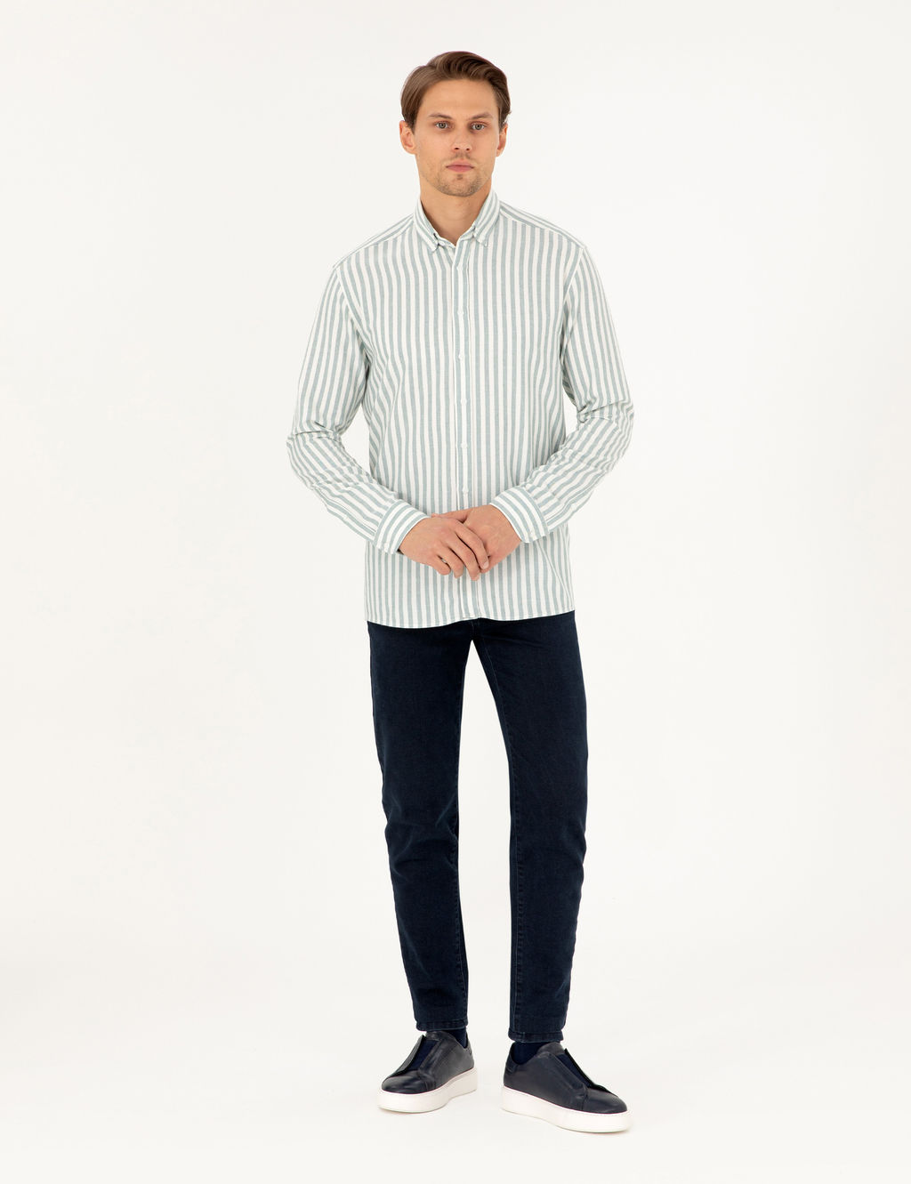 Ye_il Regular Fit _izgili Uzun Kollu G_mlek