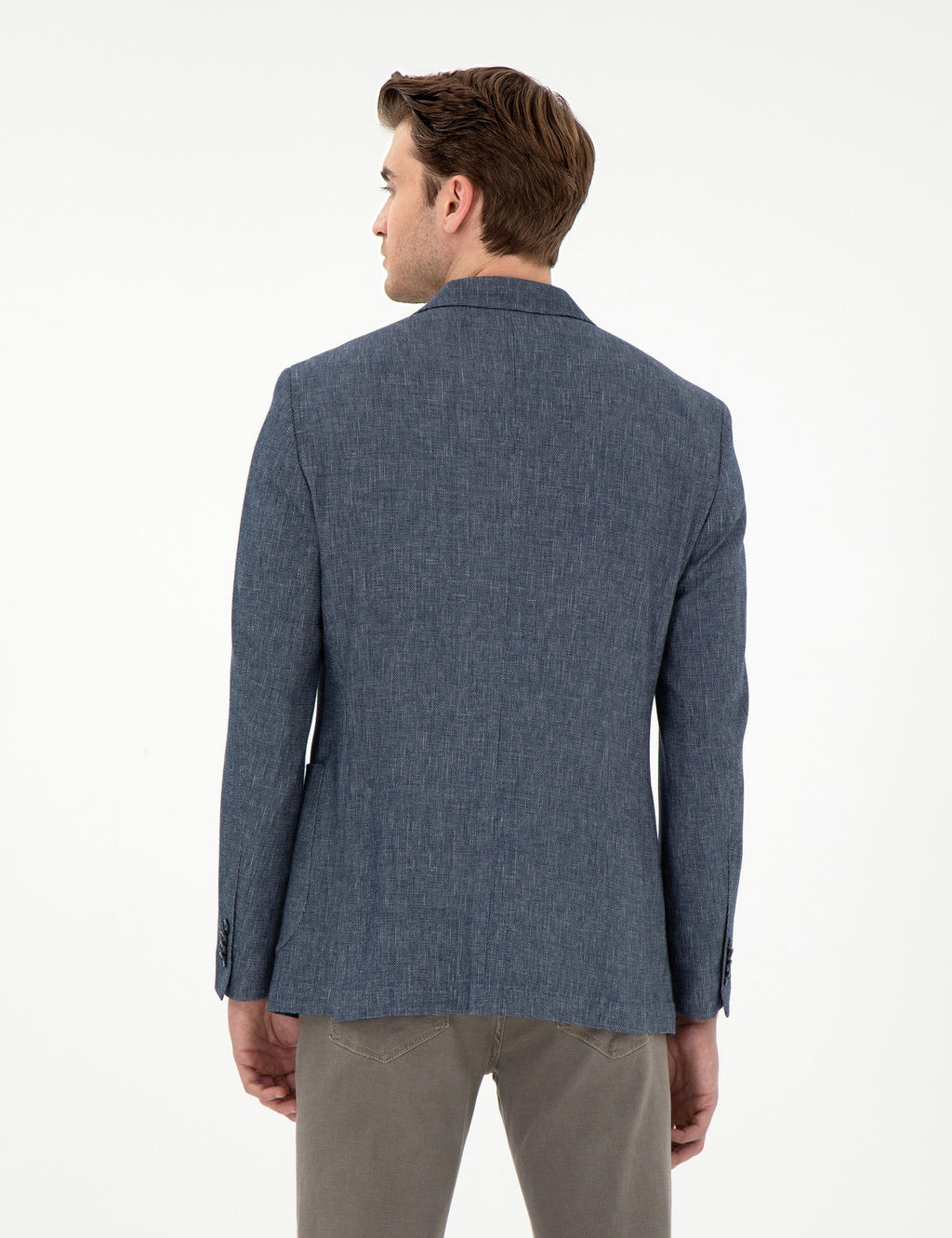 Lacivert Ex. Slim Fit Keten Kar___ml_ Ceket