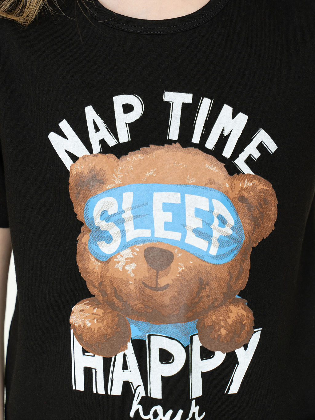 Пижама детская черная клетка спящий мишка