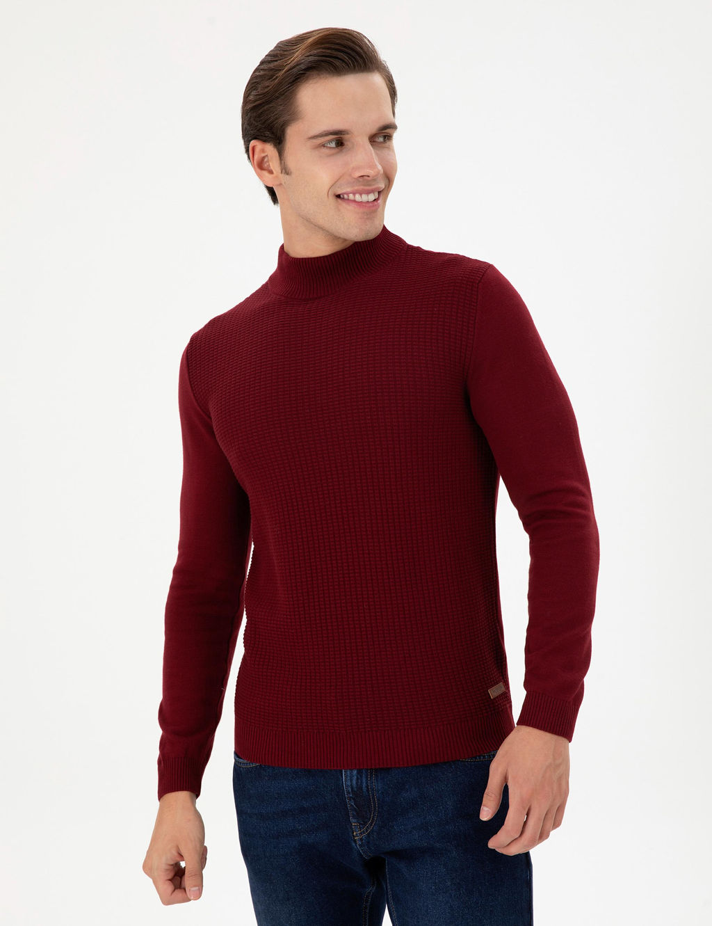 Erkek Slim Fit Yar_m Bal_k__ Yaka Bordo Kazak - U.s. polo assn фото 3