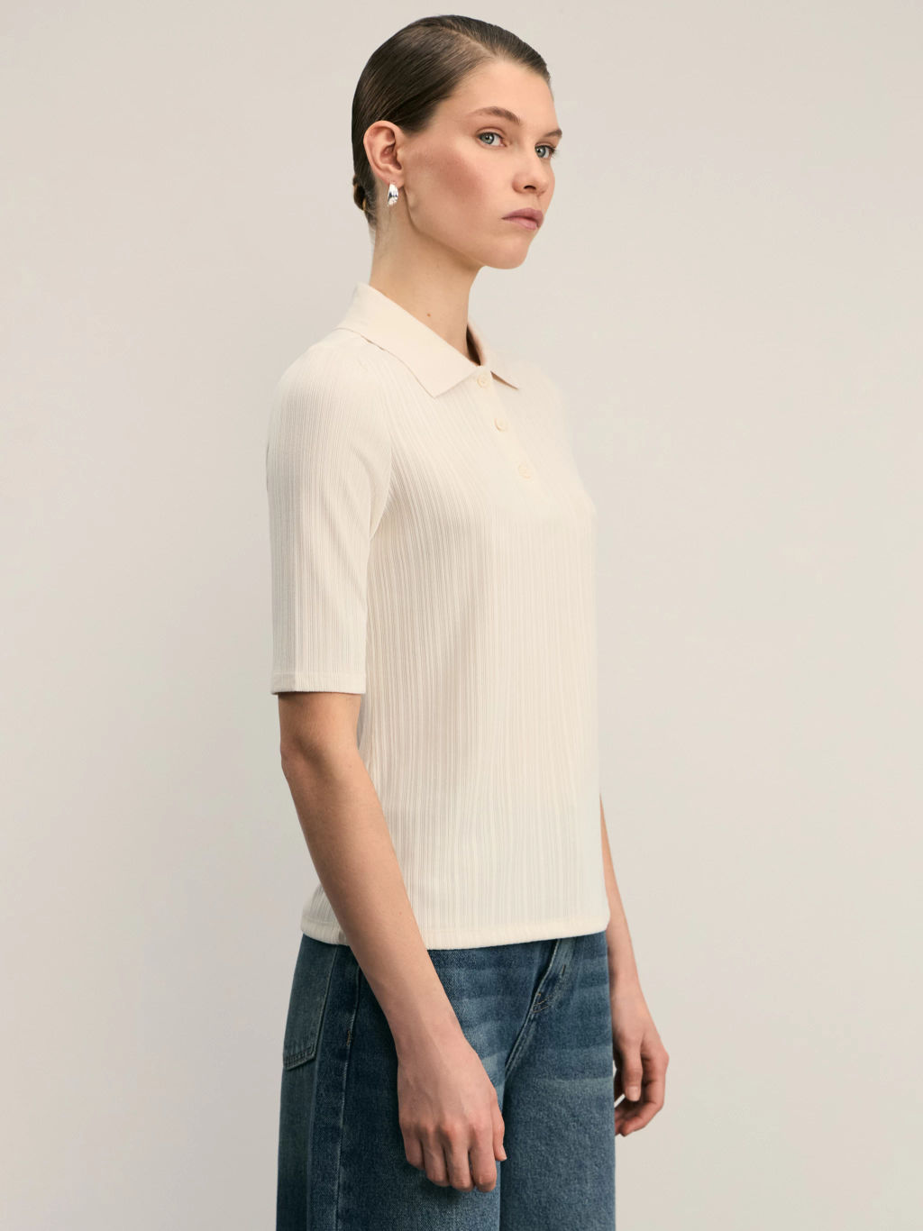 Футболка поло в рубчик / Zarina  фото 4