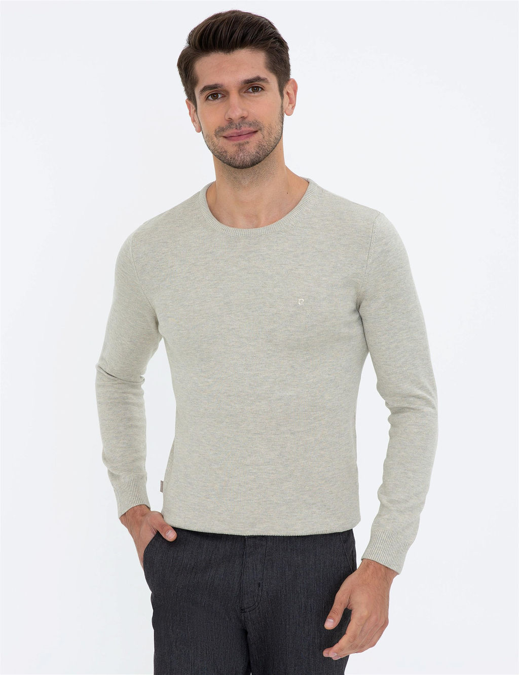 Kum Melanj Slim Fit Bisiklet Yaka Basic Triko Kazak