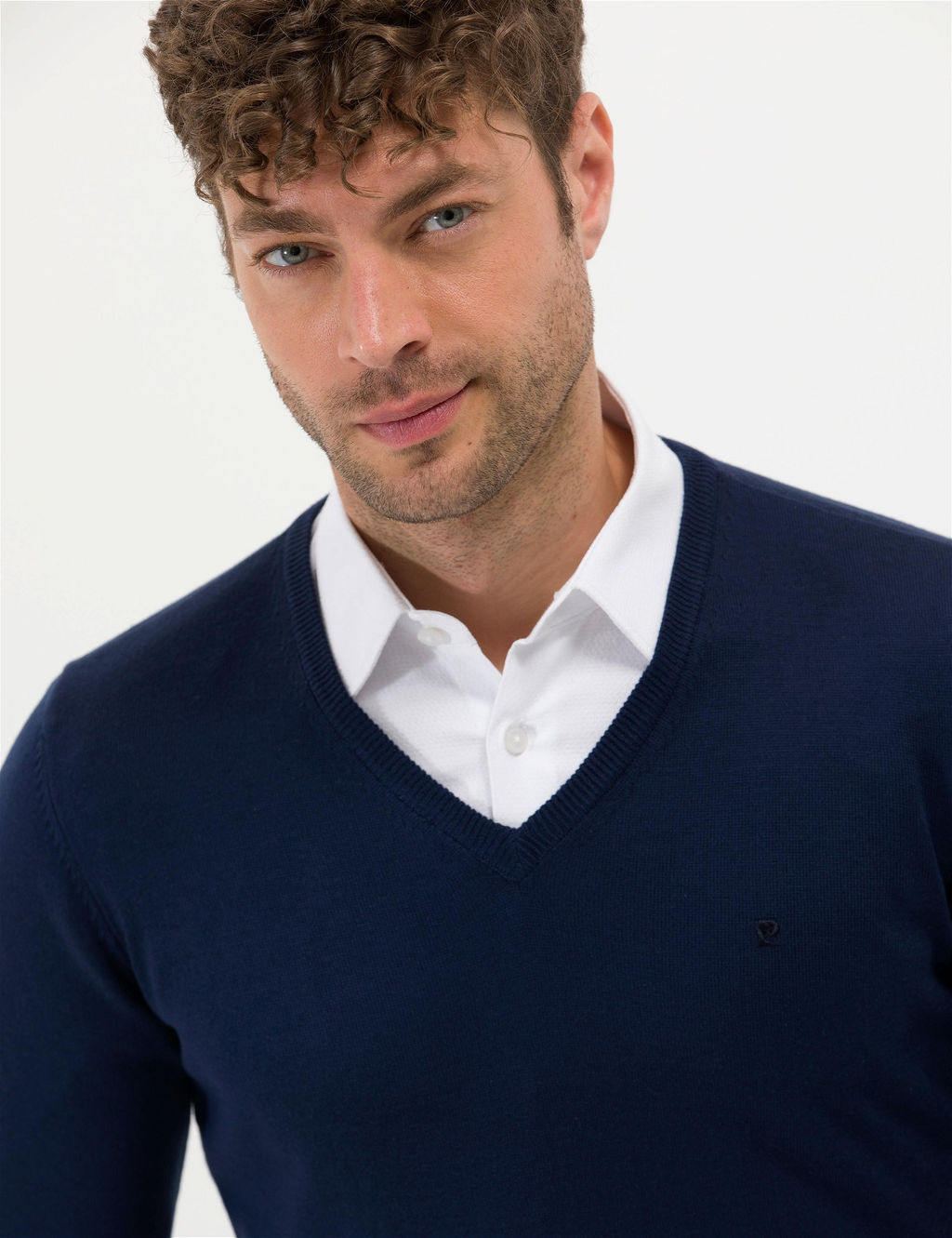 A__k Lacivert Slim Fit V Yaka Basic Triko Kazak - Pierre cardin фото 2